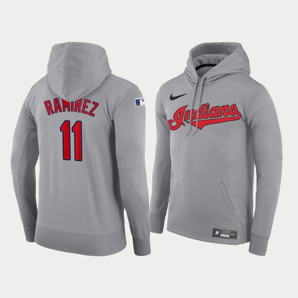 Men Cleveland Indians 11 Ramirez gray road hoodie 2021 MLB Nike Jerseys